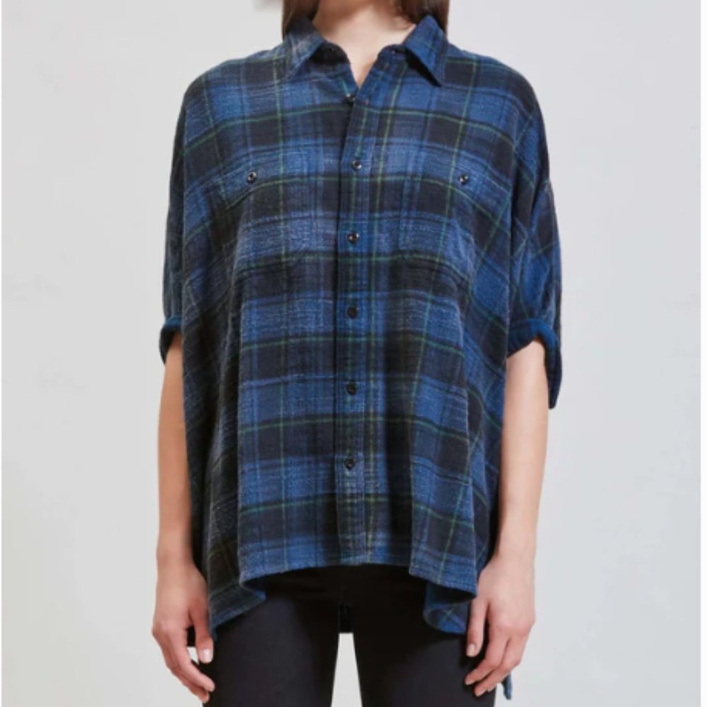R13 NWT Oversized Boxy Blue Green Flannel
